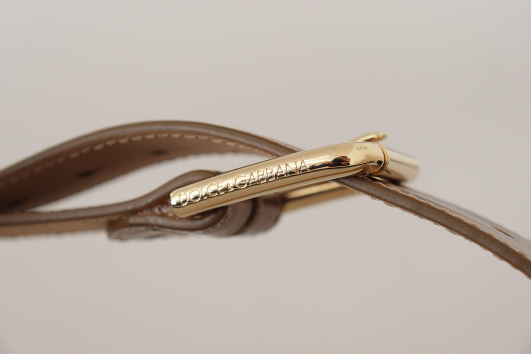 Women’s Dolce &amp; Gabbana Bronze Calf Leather Gold Logo Waist Buckle Belt