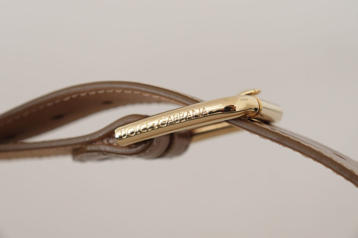 Women’s Dolce &amp; Gabbana Bronze Calf Leather Gold Logo Waist Buckle Belt