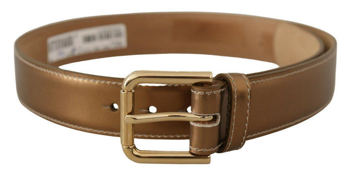 Women’s Dolce &amp; Gabbana Bronze Calf Leather Gold Logo Waist Buckle Belt