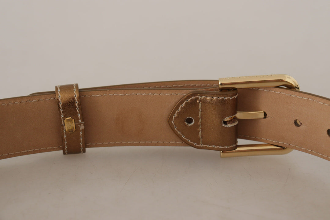 Women’s Dolce &amp; Gabbana Bronze Calf Leather Gold Logo Waist Buckle Belt