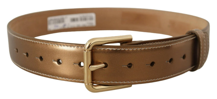 Women’s Dolce &amp; Gabbana Bronze Calf Leather Gold Logo Waist Buckle Belt
