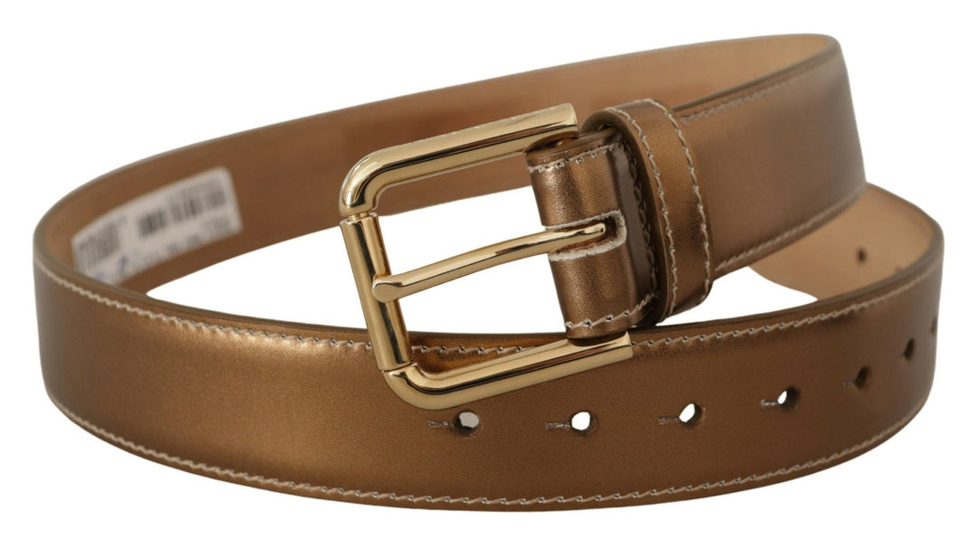 Women’s Dolce &amp; Gabbana Bronze Calf Leather Gold Logo Waist Buckle Belt