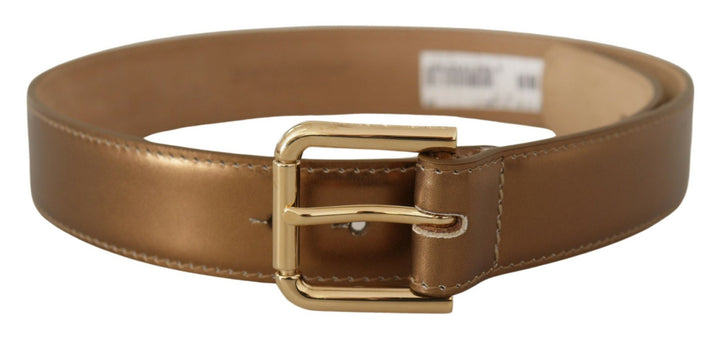Women’s Dolce &amp; Gabbana Bronze Leather Gold Logo Engraved Waist Buckle Belt