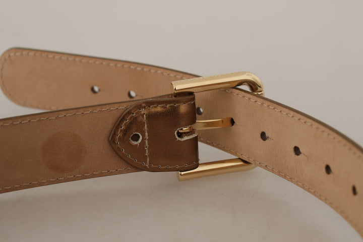 Women’s Dolce &amp; Gabbana Bronze Leather Gold Logo Engraved Waist Buckle Belt