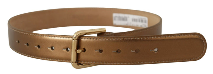 Women’s Dolce &amp; Gabbana Bronze Leather Gold Logo Engraved Waist Buckle Belt