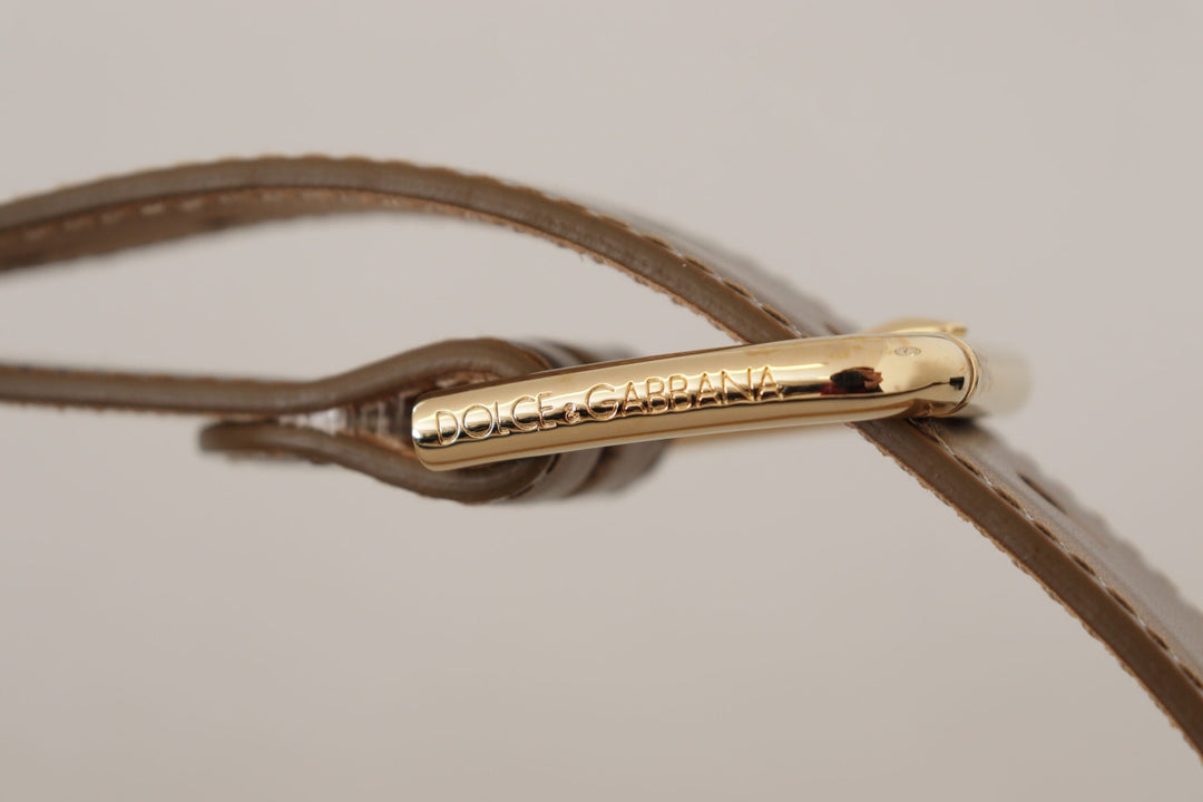 Women’s Dolce &amp; Gabbana Bronze Leather Gold Logo Engraved Waist Buckle Belt