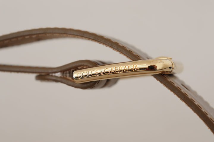 Women’s Dolce &amp; Gabbana Bronze Leather Gold Logo Engraved Waist Buckle Belt