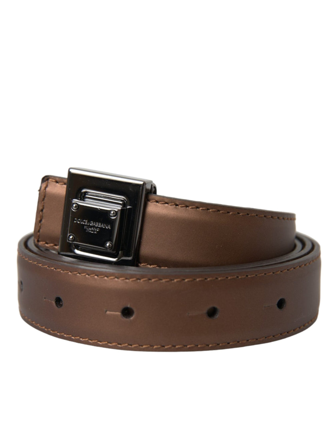 Women’s Dolce &amp; Gabbana Bronze Leather Square Metal Buckle Belt