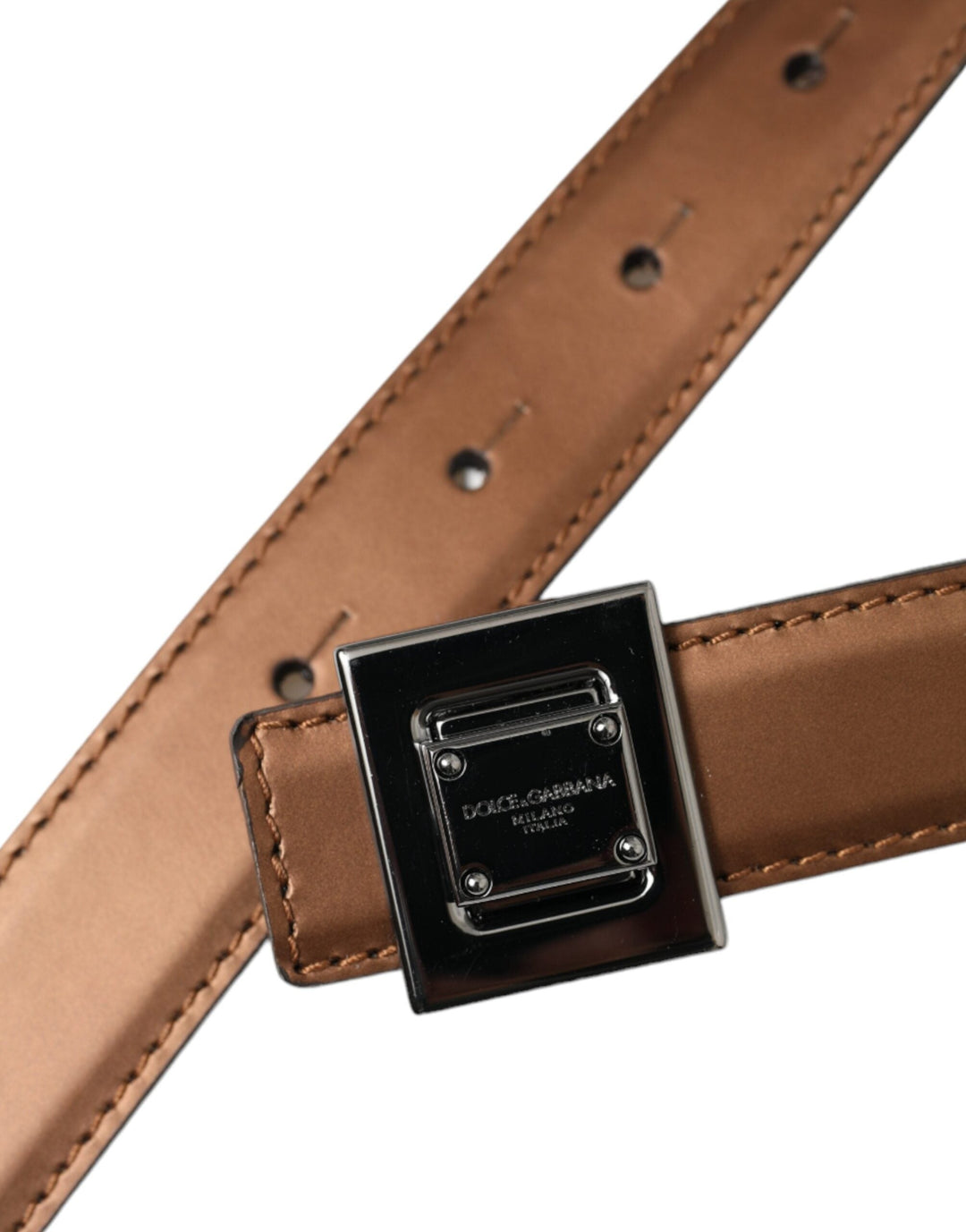 Women’s Dolce &amp; Gabbana Bronze Leather Square Metal Buckle Belt