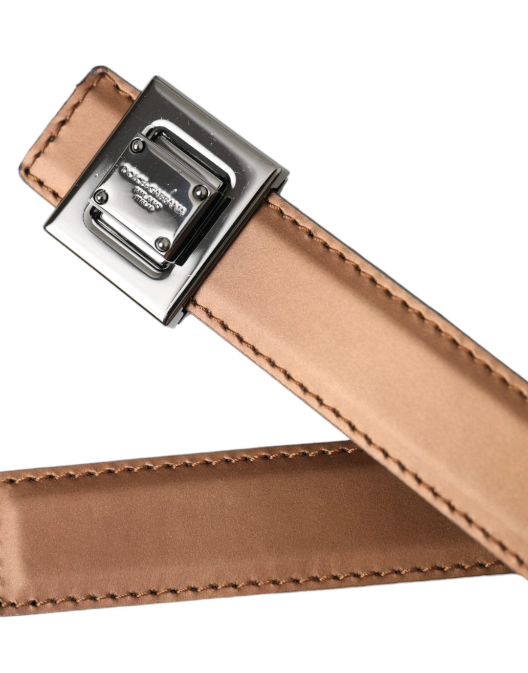 Women’s Dolce &amp; Gabbana Bronze Leather Square Metal Buckle Belt