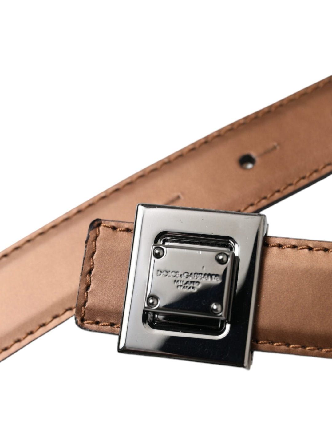 Women’s Dolce &amp; Gabbana Bronze Leather Square Metal Buckle Belt