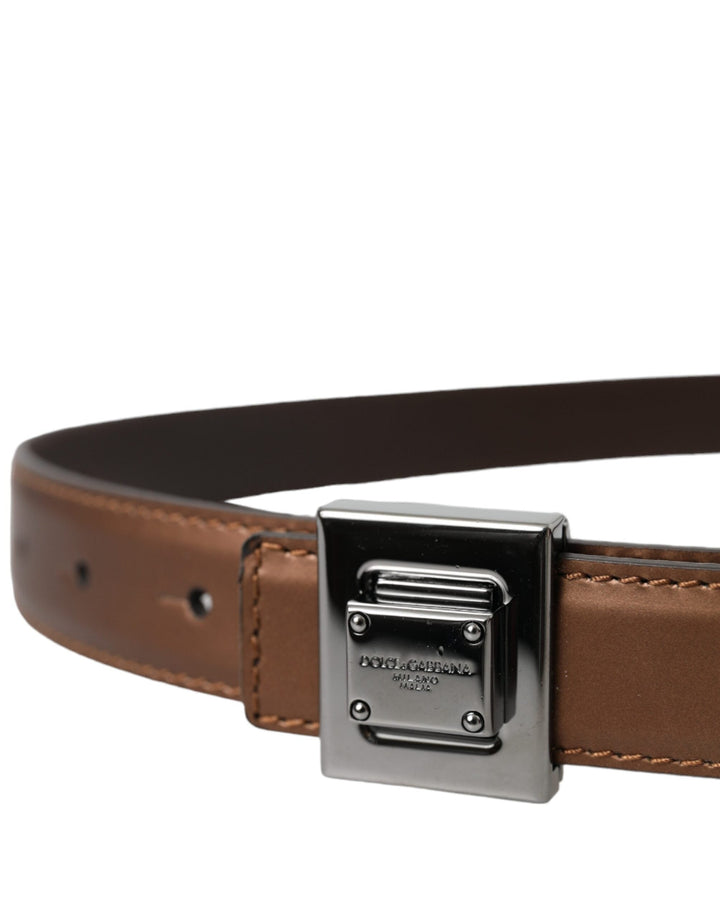 Women’s Dolce &amp; Gabbana Bronze Leather Square Metal Buckle Belt