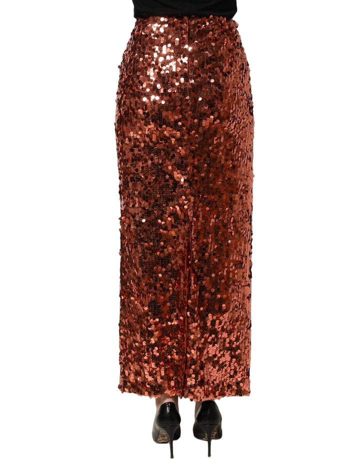 Women’s Dolce &amp; Gabbana Bronze Sequin Highwaist Pencilcut Midi Skirt