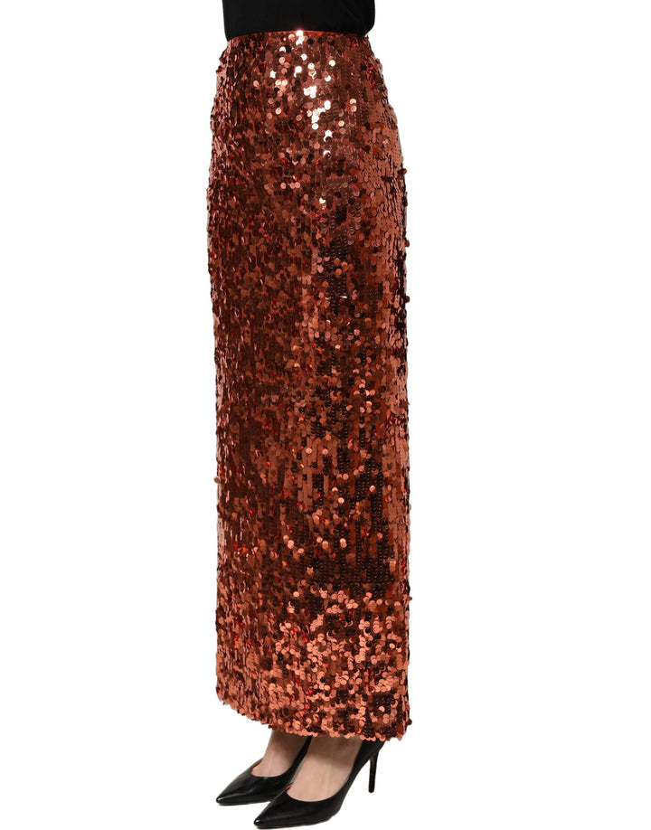 Women’s Dolce &amp; Gabbana Bronze Sequin Highwaist Pencilcut Midi Skirt