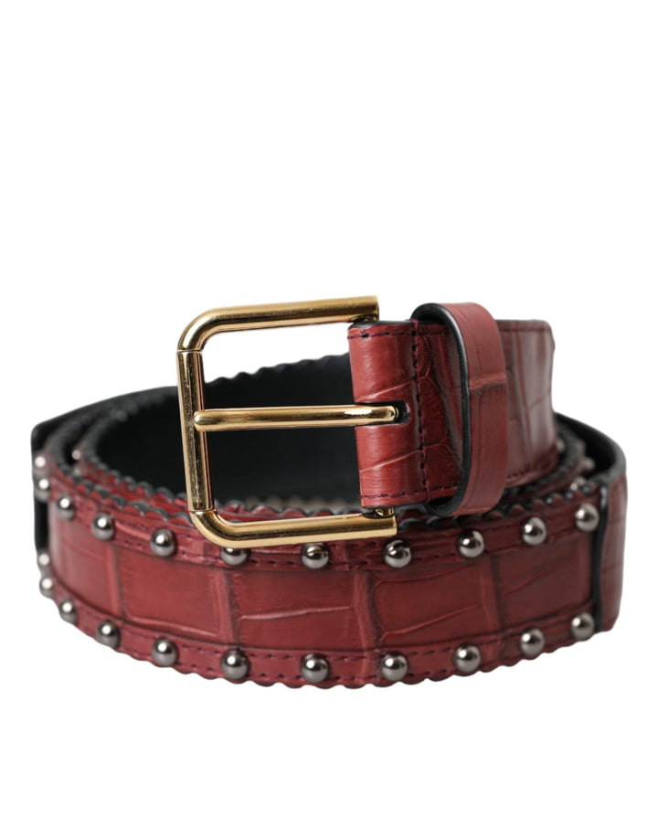 Women’s Dolce &amp; Gabbana Brown Alligator Leather Studded Metal Buckle Belt
