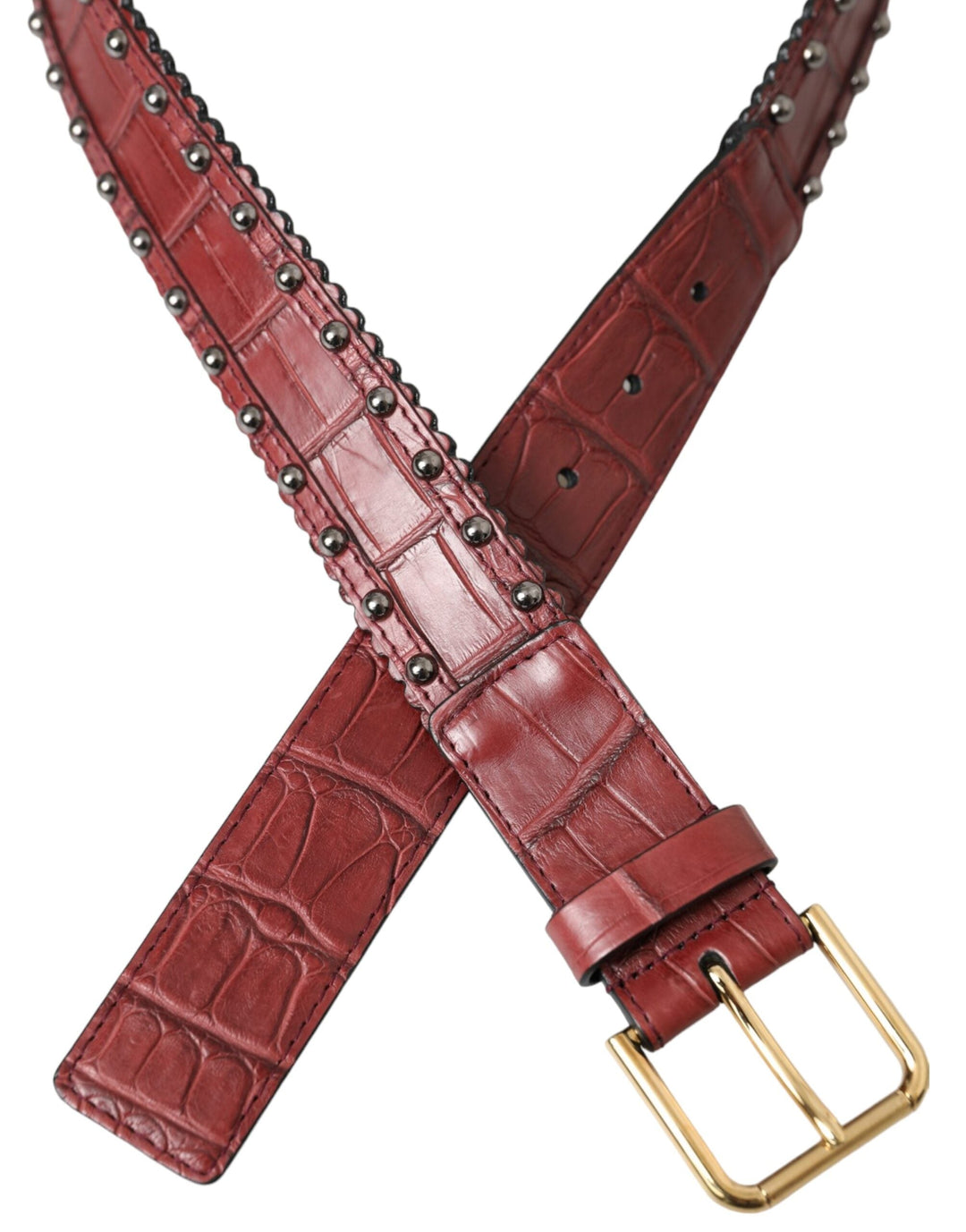 Women’s Dolce &amp; Gabbana Brown Alligator Leather Studded Metal Buckle Belt