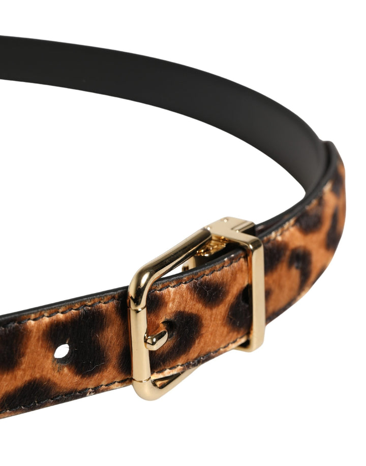 Women’s Dolce &amp; Gabbana Brown Calf Fur Leopard Metal Buckle Belt