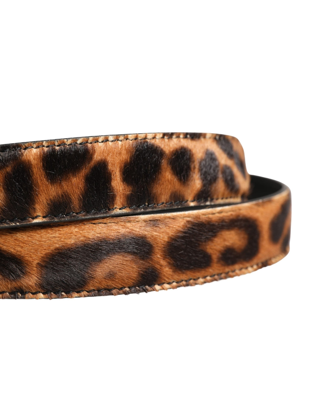 Women’s Dolce &amp; Gabbana Brown Calf Fur Leopard Metal Buckle Belt
