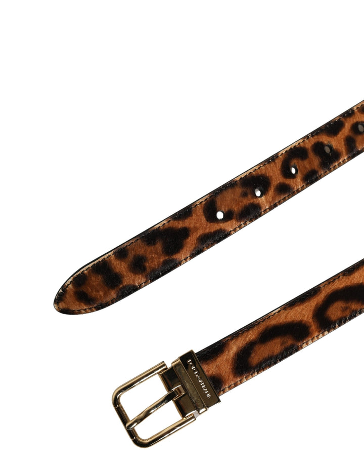 Women’s Dolce &amp; Gabbana Brown Calf Fur Leopard Metal Buckle Belt