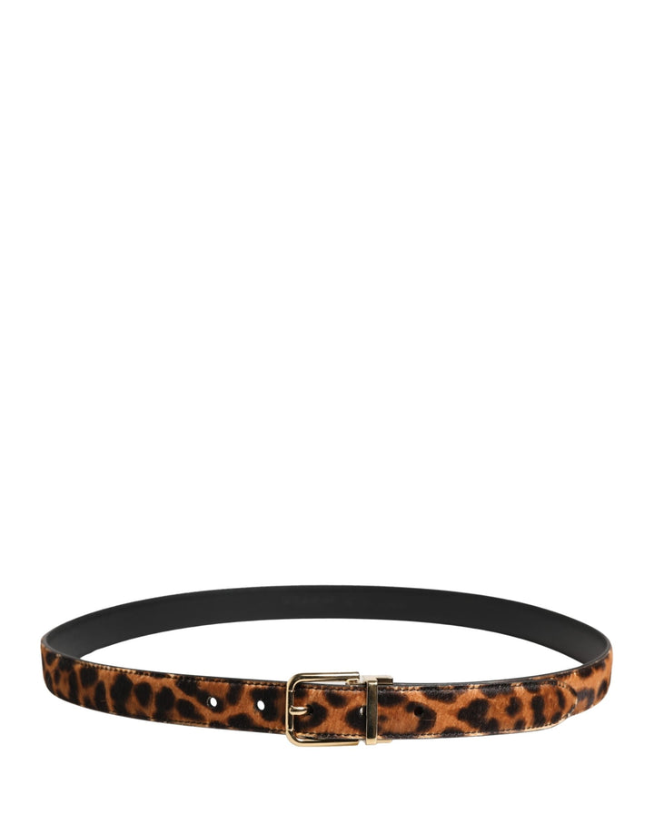 Women’s Dolce &amp; Gabbana Brown Calf Fur Leopard Metal Buckle Belt