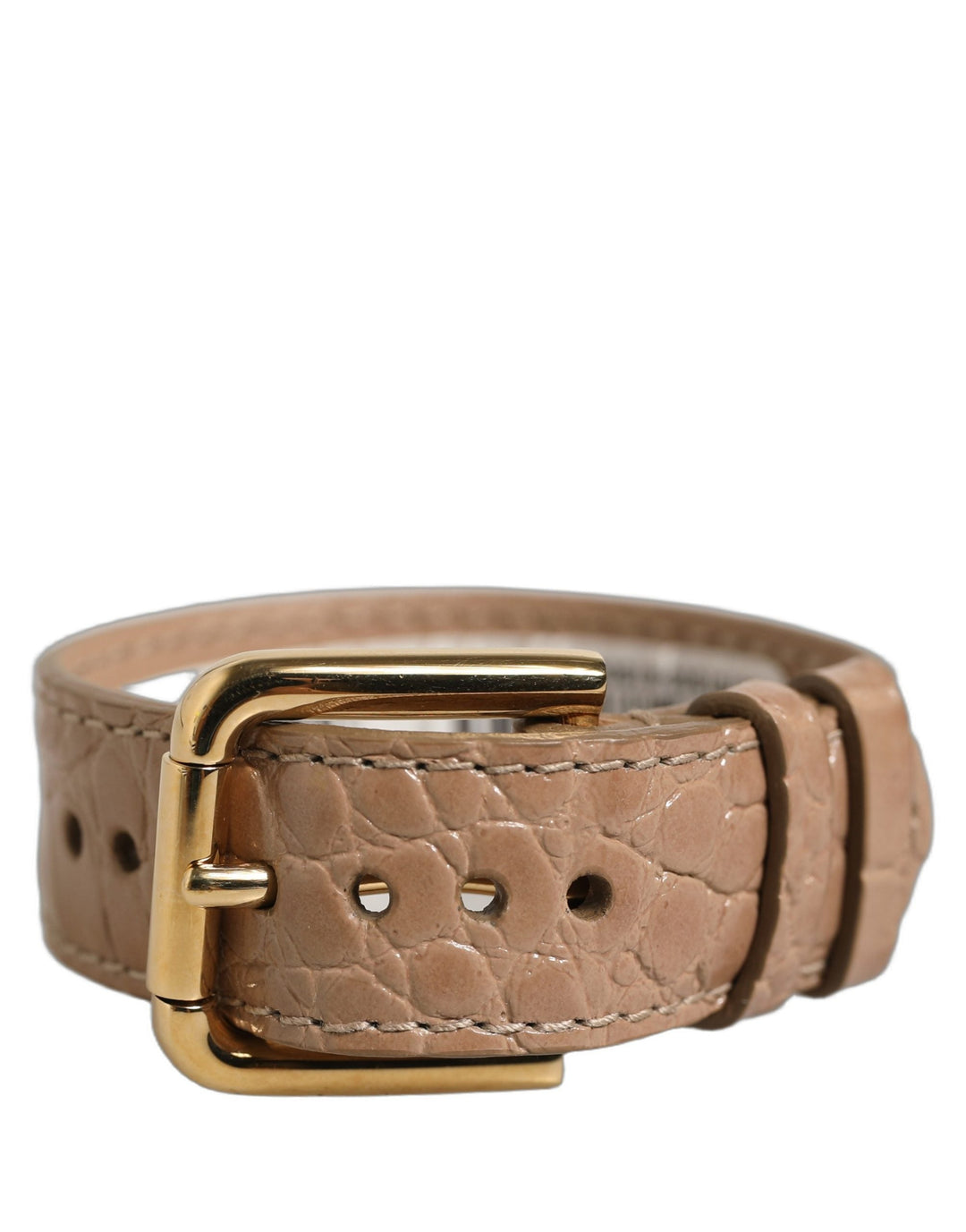 Women’s Dolce &amp; Gabbana Brown Embossed Leather Gold Buckle Belt Strap Bracelet