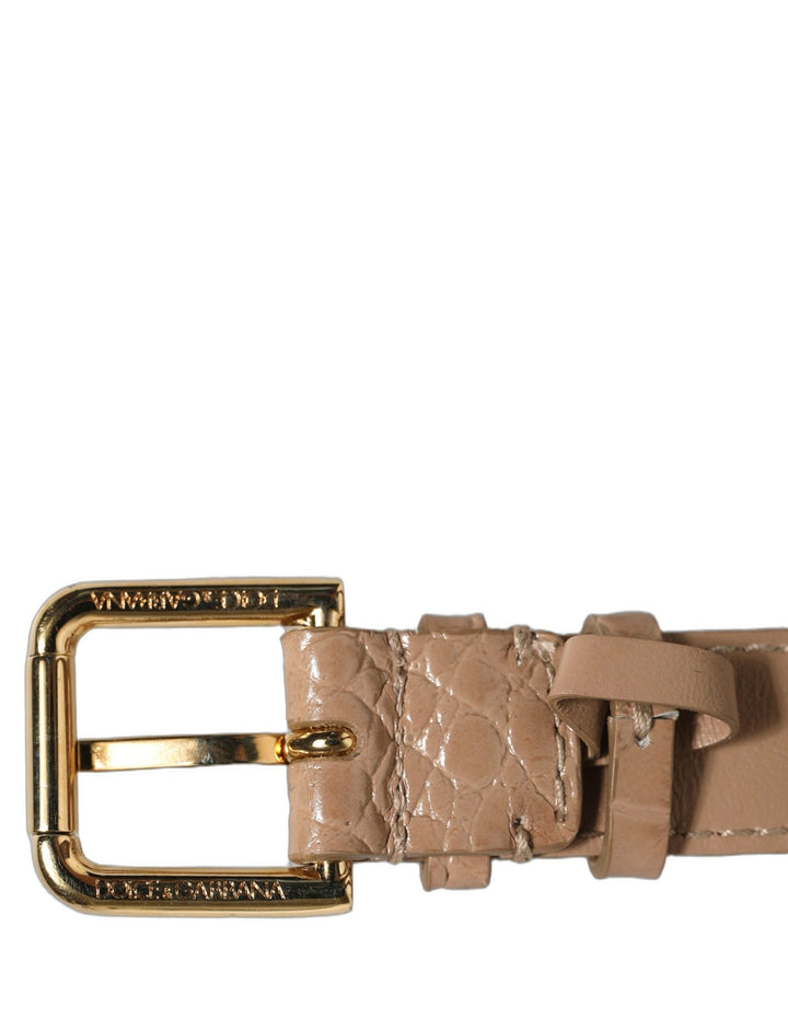 Women’s Dolce &amp; Gabbana Brown Embossed Leather Gold Buckle Belt Strap Bracelet