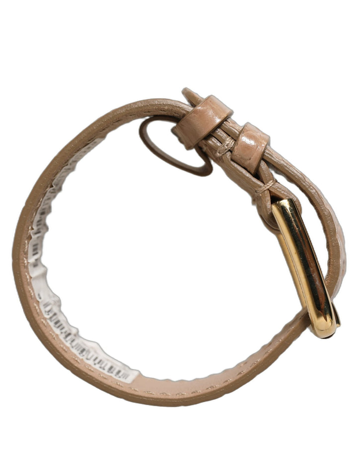 Women’s Dolce &amp; Gabbana Brown Embossed Leather Gold Buckle Belt Strap Bracelet