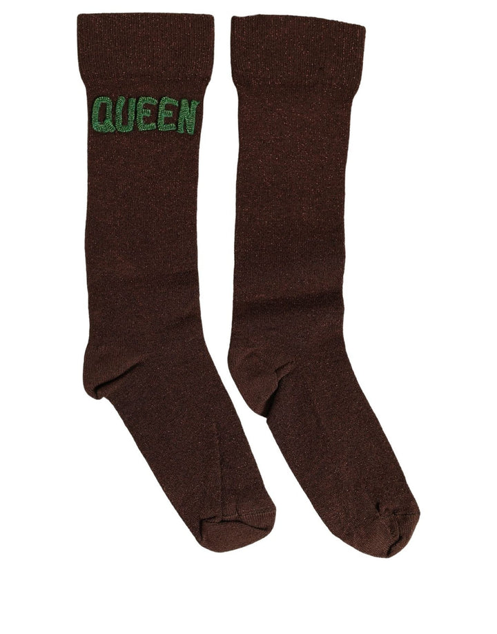 Women’s Dolce &amp; Gabbana Brown Embroidered Cotton Mid Calf Accessory Socks