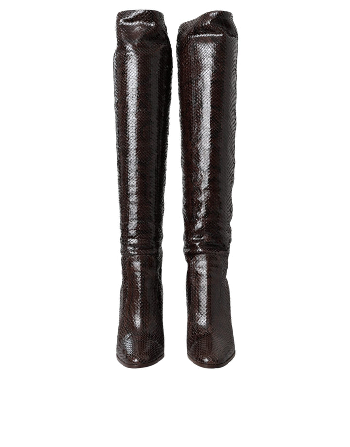 Women’s Dolce &amp; Gabbana Brown Exotic Leather Heels High Boots Shoes