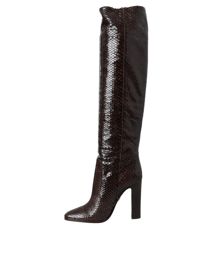 Women’s Dolce &amp; Gabbana Brown Exotic Leather Heels High Boots Shoes