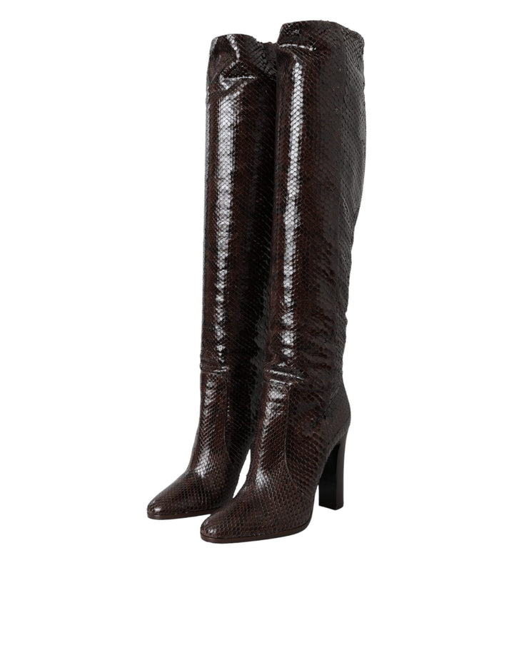 Women’s Dolce &amp; Gabbana Brown Exotic Leather Heels High Boots Shoes