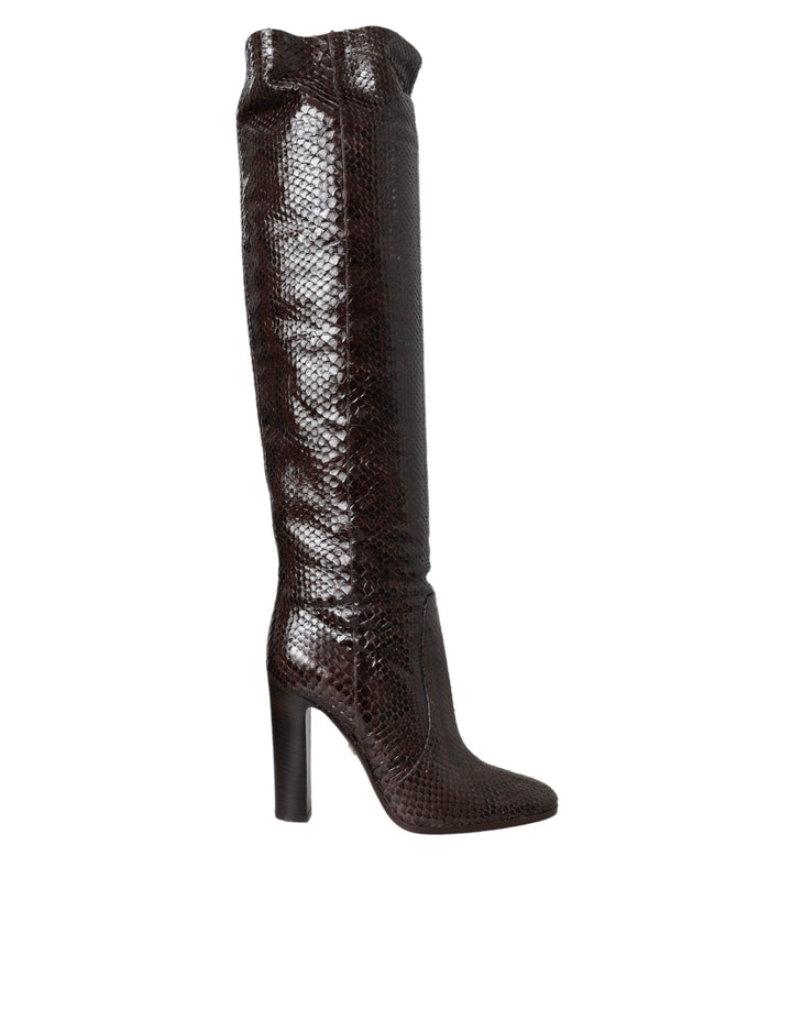 Women’s Dolce &amp; Gabbana Brown Exotic Leather Heels High Boots Shoes