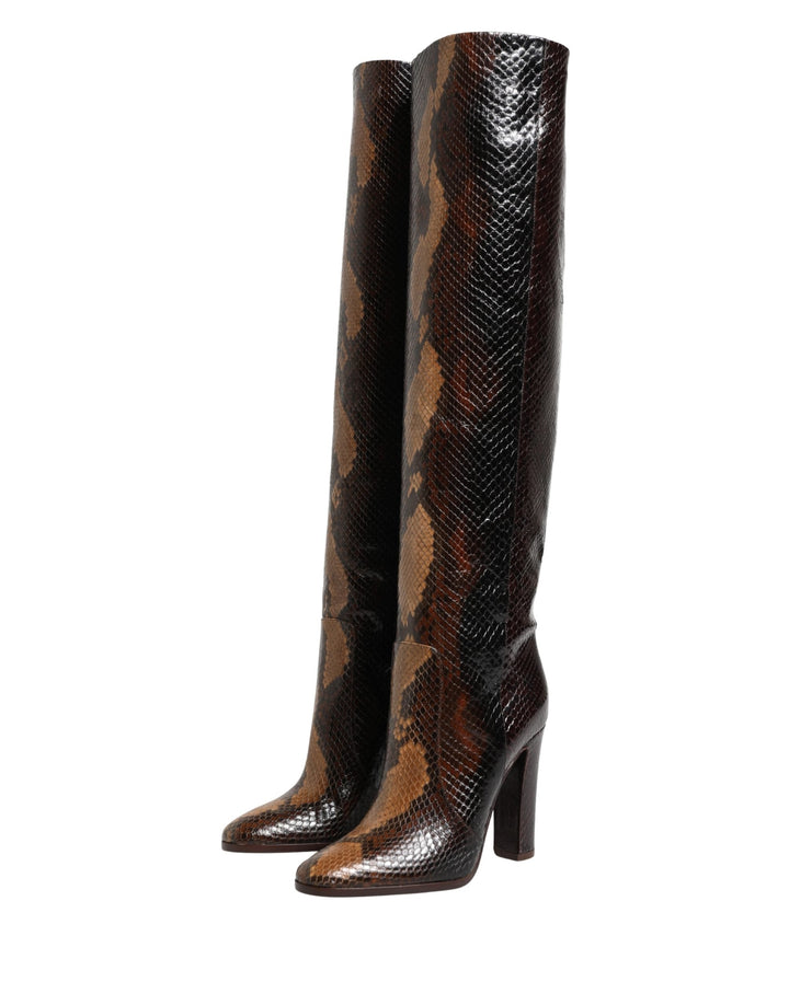 Women’s Dolce &amp; Gabbana Brown Exotic Leather Knee High Boots Shoes