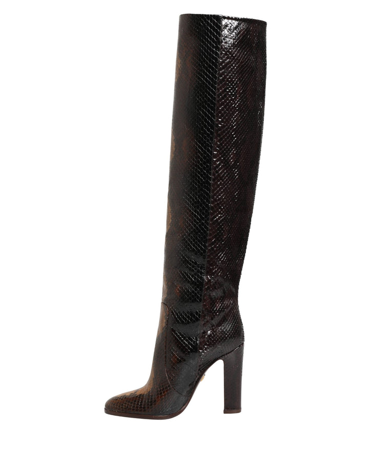 Women’s Dolce &amp; Gabbana Brown Exotic Leather Knee High Boots Shoes
