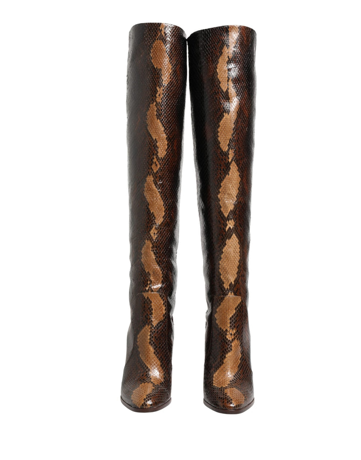 Women’s Dolce &amp; Gabbana Brown Exotic Leather Knee High Boots Shoes