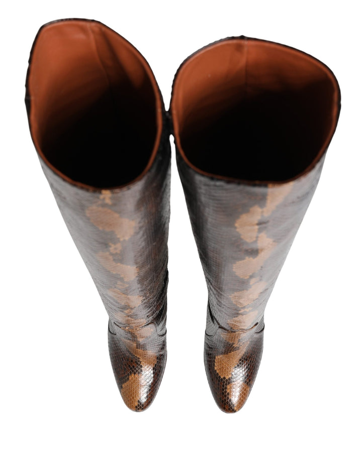 Women’s Dolce &amp; Gabbana Brown Exotic Leather Knee High Boots Shoes