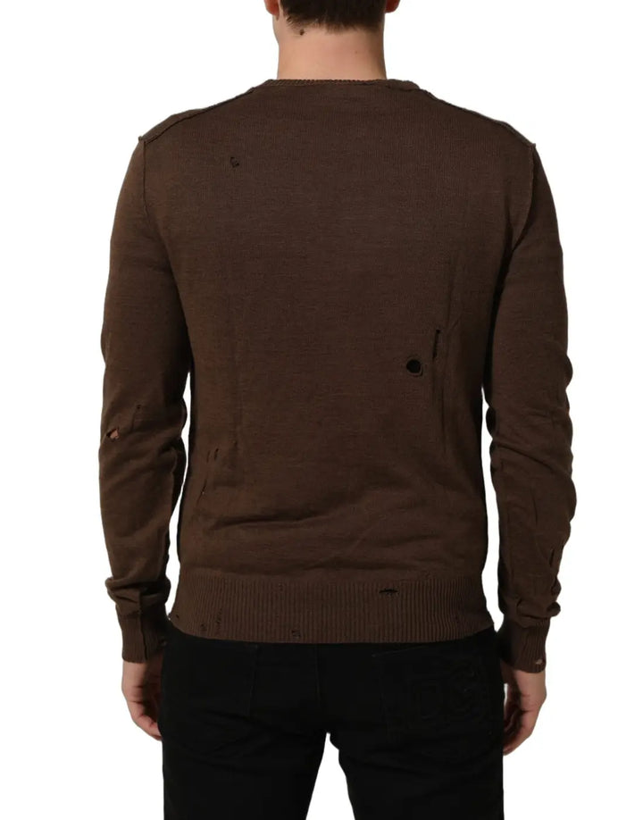Women’s Dolce &amp; Gabbana Brown Flax Buttoned V-neck Pullover Sweater