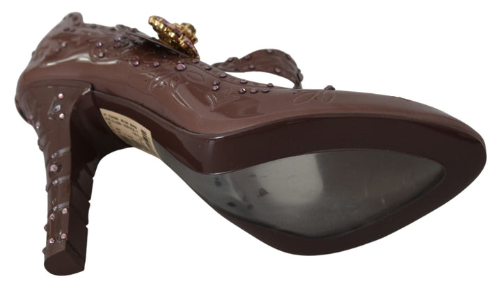 Women’s Dolce &amp; Gabbana Brown Floral Crystal Cinderella Heels Shoes