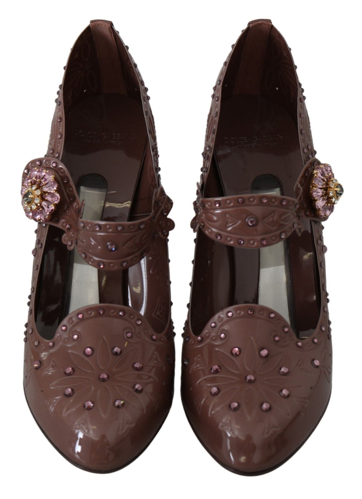 Women’s Dolce &amp; Gabbana Brown Floral Crystal Cinderella Heels Shoes