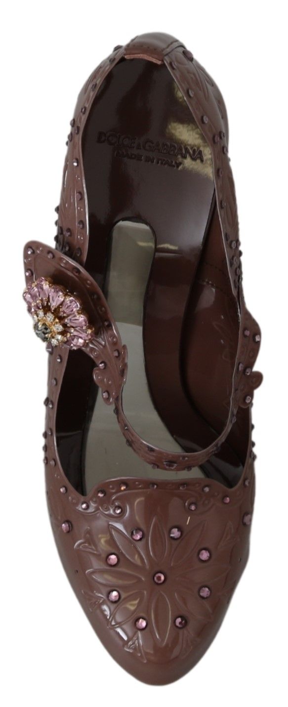 Women’s Dolce &amp; Gabbana Brown Floral Crystal Cinderella Heels Shoes