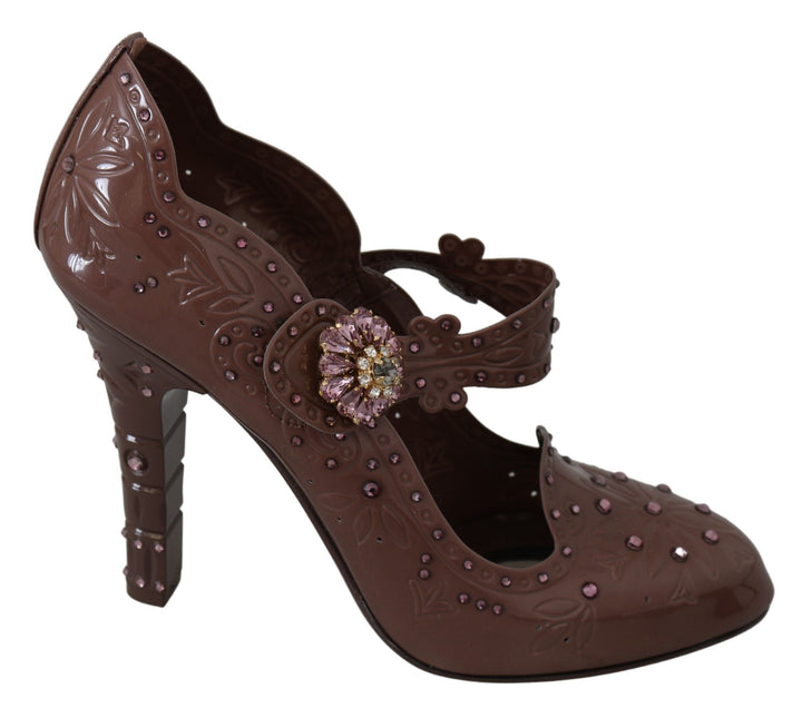 Women’s Dolce &amp; Gabbana Brown Floral Crystal Cinderella Heels Shoes