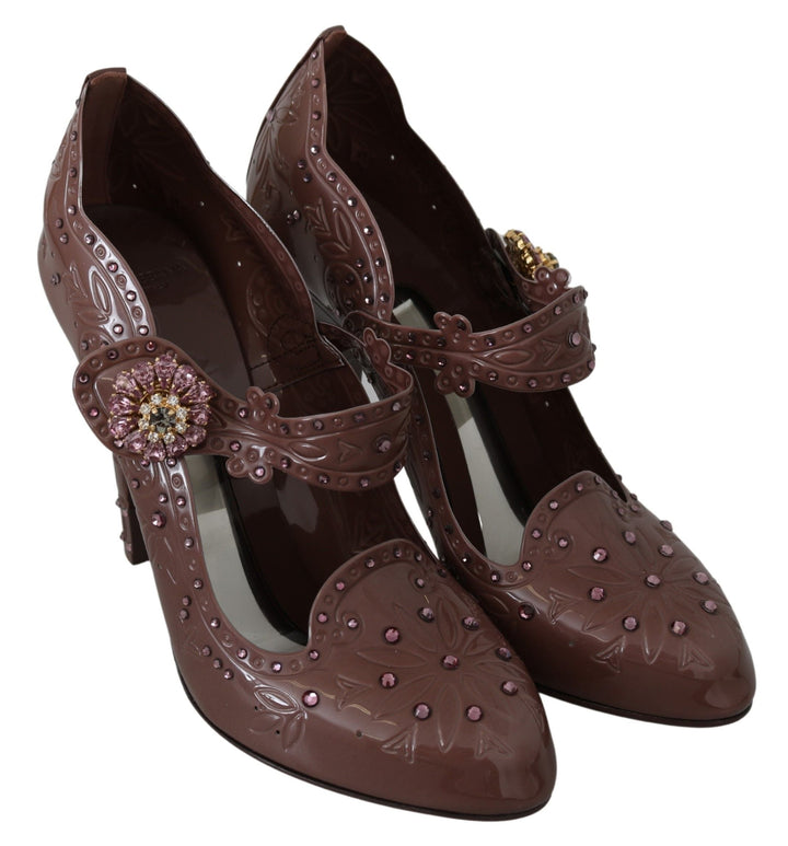 Women’s Dolce &amp; Gabbana Brown Floral Crystal Cinderella Heels Shoes