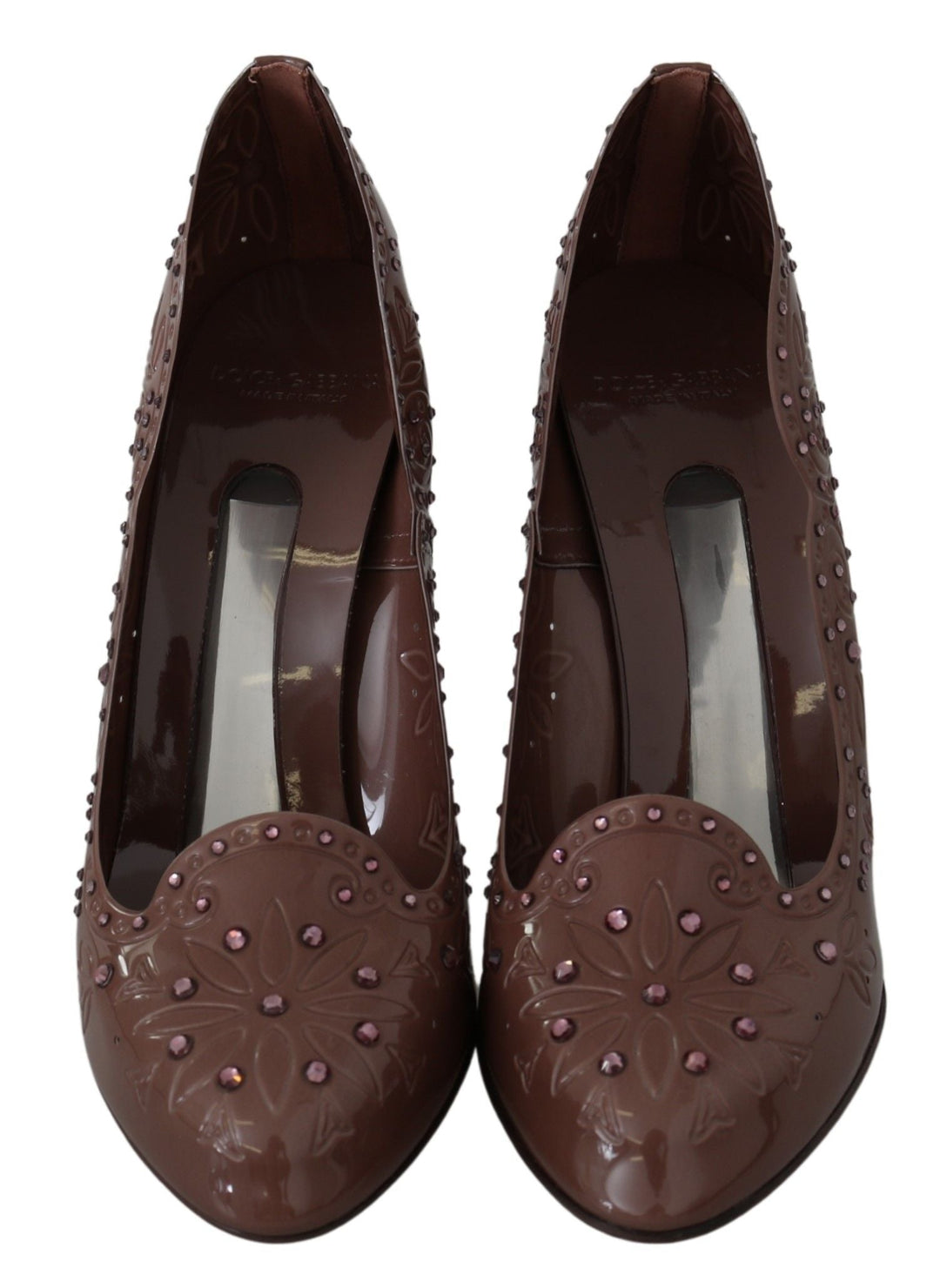 Women’s Dolce &amp; Gabbana Brown Floral Crystal Heels Cinderella Shoes