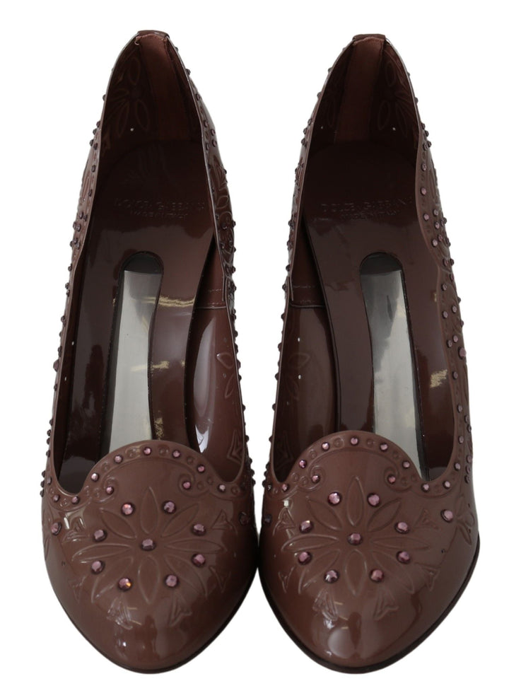 Women’s Dolce &amp; Gabbana Brown Floral Crystal Heels Cinderella Shoes