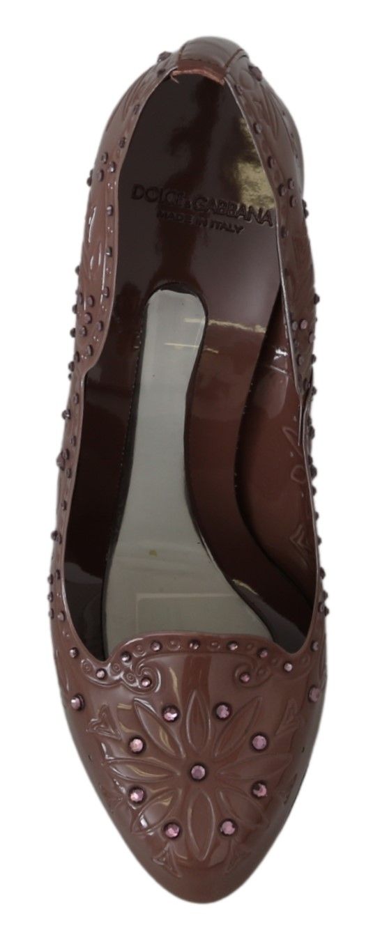Women’s Dolce &amp; Gabbana Brown Floral Crystal Heels Cinderella Shoes