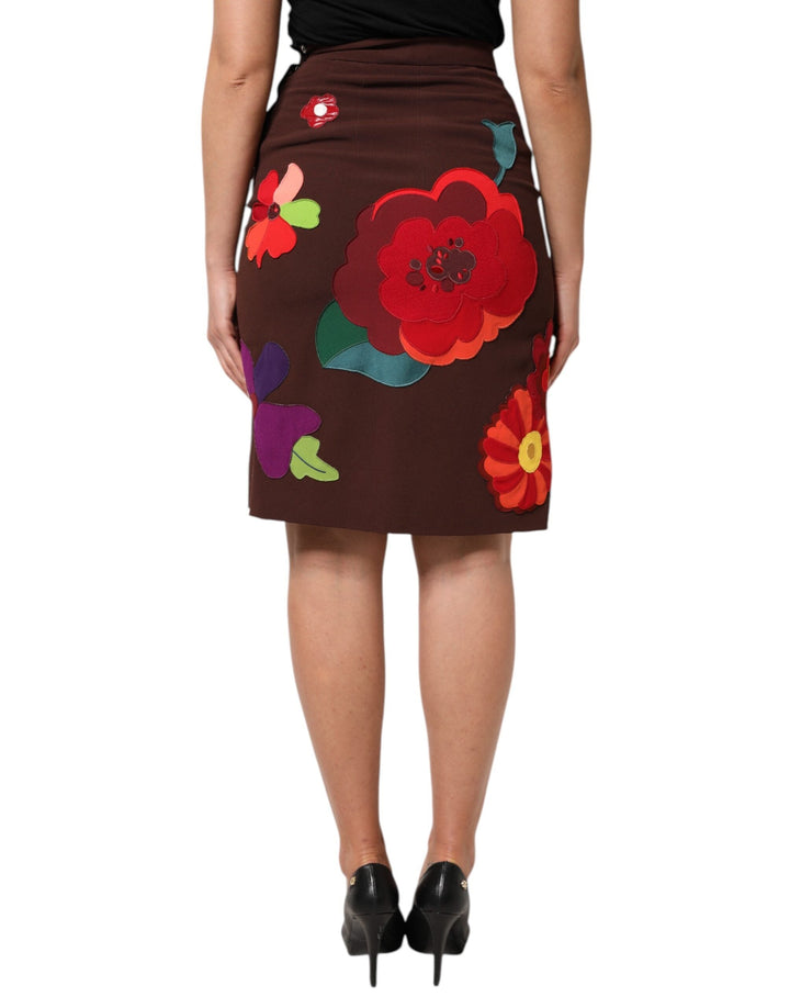 Women’s Dolce &amp; Gabbana Brown Floral High Waist Side Slit Skirt
