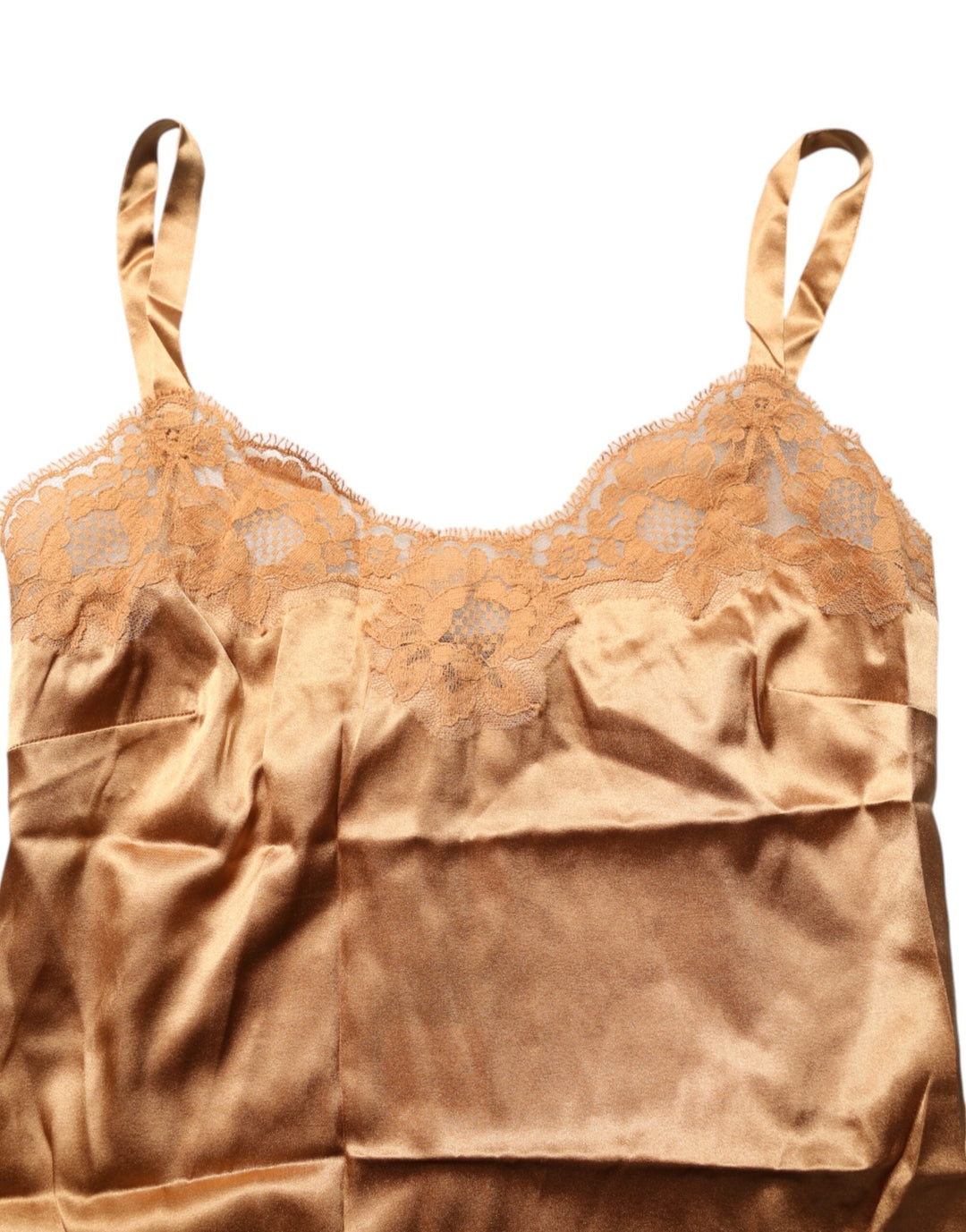 Women’s Dolce &amp; Gabbana Brown Floral Lace Silk Satin Tank Lingerie Underwear