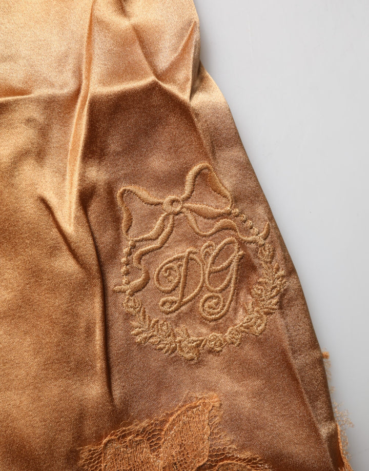 Women’s Dolce &amp; Gabbana Brown Floral Lace Silk Satin Tank Lingerie Underwear