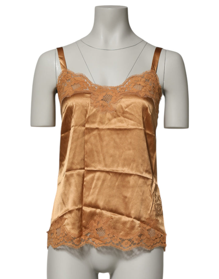 Women’s Dolce &amp; Gabbana Brown Floral Lace Silk Satin Tank Lingerie Underwear