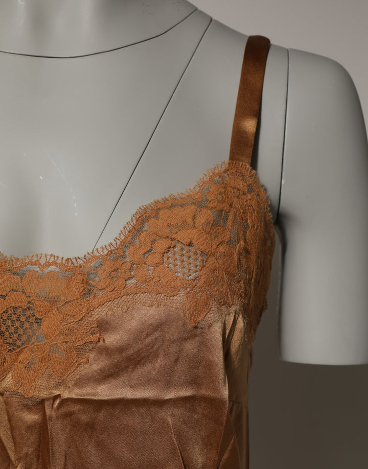 Women’s Dolce &amp; Gabbana Brown Floral Lace Tank Lingerie Sleepwear Underwear